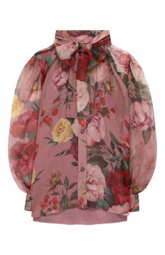 Детское шелковая блузка DOLCE & GABBANA розового цвета, арт. L54S33/HS16K/2-6 | Фото 1 (Материал внешний: Шелк; Рукава: Длинные; Статус проверки: Проверено, Проверена категория; Материал подклада: Шелк)