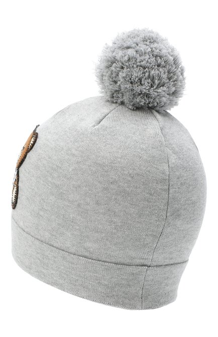 Детского хлопковая шапка MOSCHINO серого цвета, арт. HUX014/LHE03 | Фото 2 (Материал: Хлопок, Текстиль; Региональные ограничения белый список (Axapta Mercury): RU)