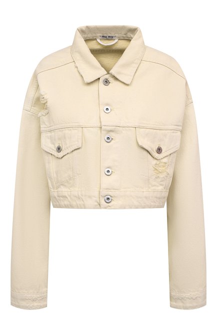 Женская джинсовая куртка MIU MIU кремвого цвета по цене 115000 руб., арт. GWB140-10KV-F0379 | Фото 1