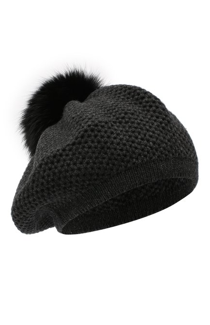 Женская кашемировая шапка INVERNI темно-серого цвета, арт. 4732CMG1 | Фото 1 (Материал: Кашемир, Шерсть, Текстиль)