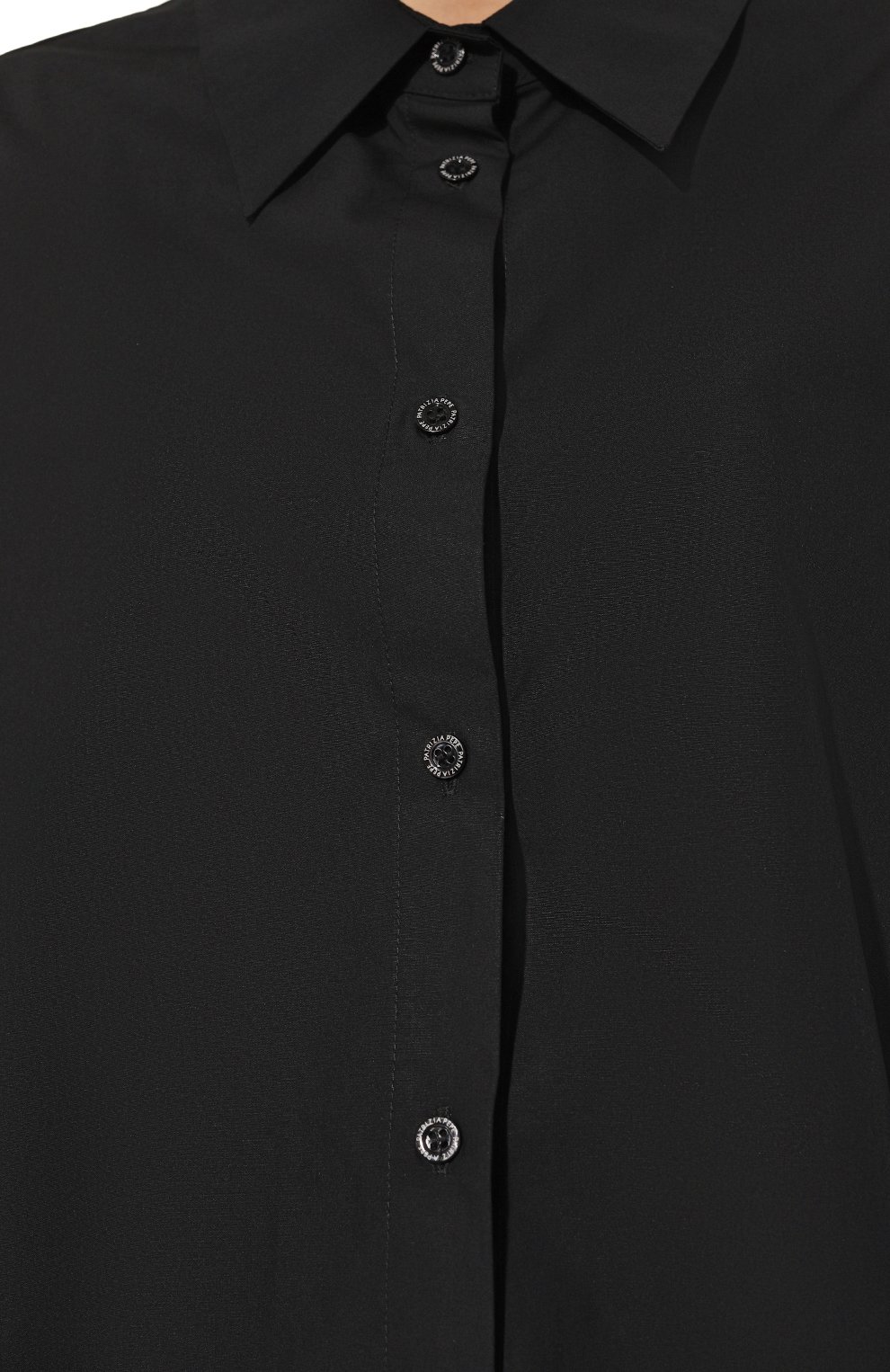 Женская хлопковая рубашка PATRIZIA PEPE черного цвета, арт. 2C1458_A278 | Фото 5 (Принт: Без принта; Женское Кросс-КТ: Рубашка-одежда; Материал сплава: Проставлено; Материал внешний: Хлопок; Стили: Классический; Драгоценные камни: Проставлено)