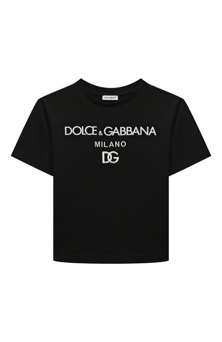 Детская хлопковая футболка DOLCE & GABBANA черного цвета по цене 21100 руб., арт. L4JTEY/G7E5G/8-14 | Фото 1