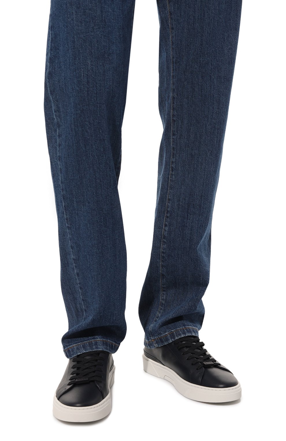 Мужские кожаные кеды BOSS темно-синего цвета, арт. 50492811 | Фото 3 (Стили: Классический; Материал утеплителя: Без утеплителя)
