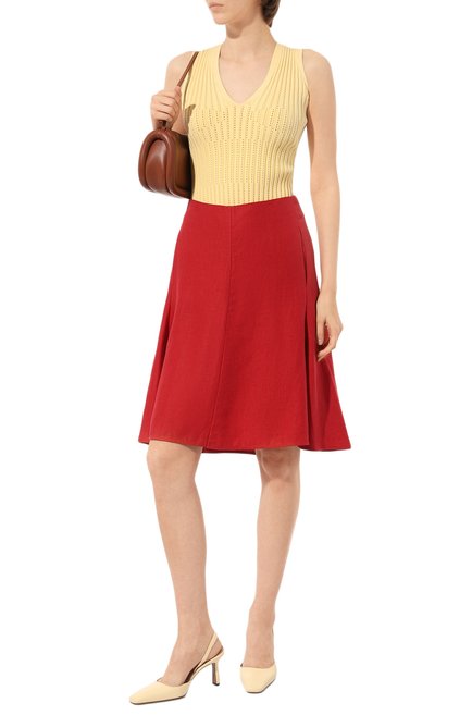 Женская юбка LORO PIANA красного цвета, арт. FAF6541 | Фото 2 (Длина Ж (юбки, платья, шорты): До колена; Материал внешний: Лен)