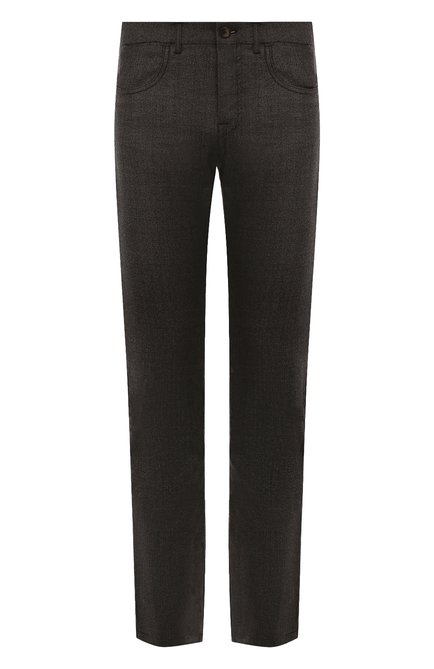 Мужские шерстяные брюки CANALI темно-коричневого цвета, арт. V1551/AR03474 | Фото 1 (Материал внешний: Шерсть; Драгоценные камни: Проставлено; Длина (брюки, джинсы): Стандартные; Материал сплава: Проставлено)
