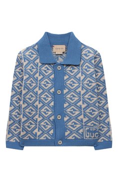 Детский кардиган из хлопка и шерсти GUCCI голубого цвета, арт. 671172/XKB6G | Фото 1 (Материал внешний: Шерсть, Хлопок; Рукава: Длинные; Региональные ограничения белый список (Axapta Mercury): Не проставлено, RU; Мальчики Кросс-КТ: Кардиган-одежда; Материал сплава: Проставлено; Нос: Не проставлено; Драгоценные камни: Проставлено; Ростовка одежда: 12 мес | 80 см, 18 мес | 86 см, 24 мес | 92 см)