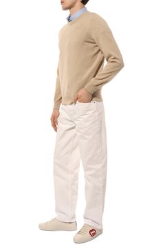 Мужские кожаные кеды ace GUCCI кремвого цвета, арт. 625783 1XG70 | Фото 2 (Стили: Классический; Материал утеплителя: Без утеплителя; Подошва: Плоская)