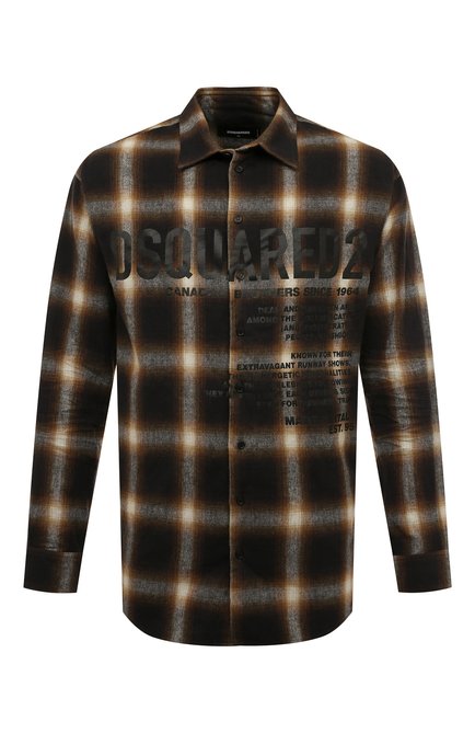 Мужская хлопковая рубашка DSQUARED2 коричневого цвета по цене 53450 руб., арт. S74DM0647/S54782 | Фото 1