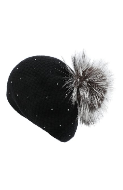 Женская кашемировая шапка WILLIAM SHARP черного цвета, арт. A32-15/SILVER F0X NATURAL | Фото 2 (Материал: Шерсть, Кашемир, Текстиль)
