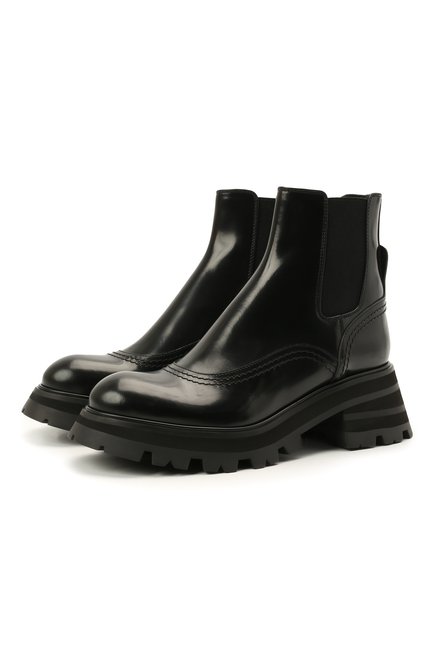 Женские кожаные ботинки ALEXANDER MCQUEEN черного цвета по цене 89950 руб., арт. 666368/WHZ84 | Фото 1