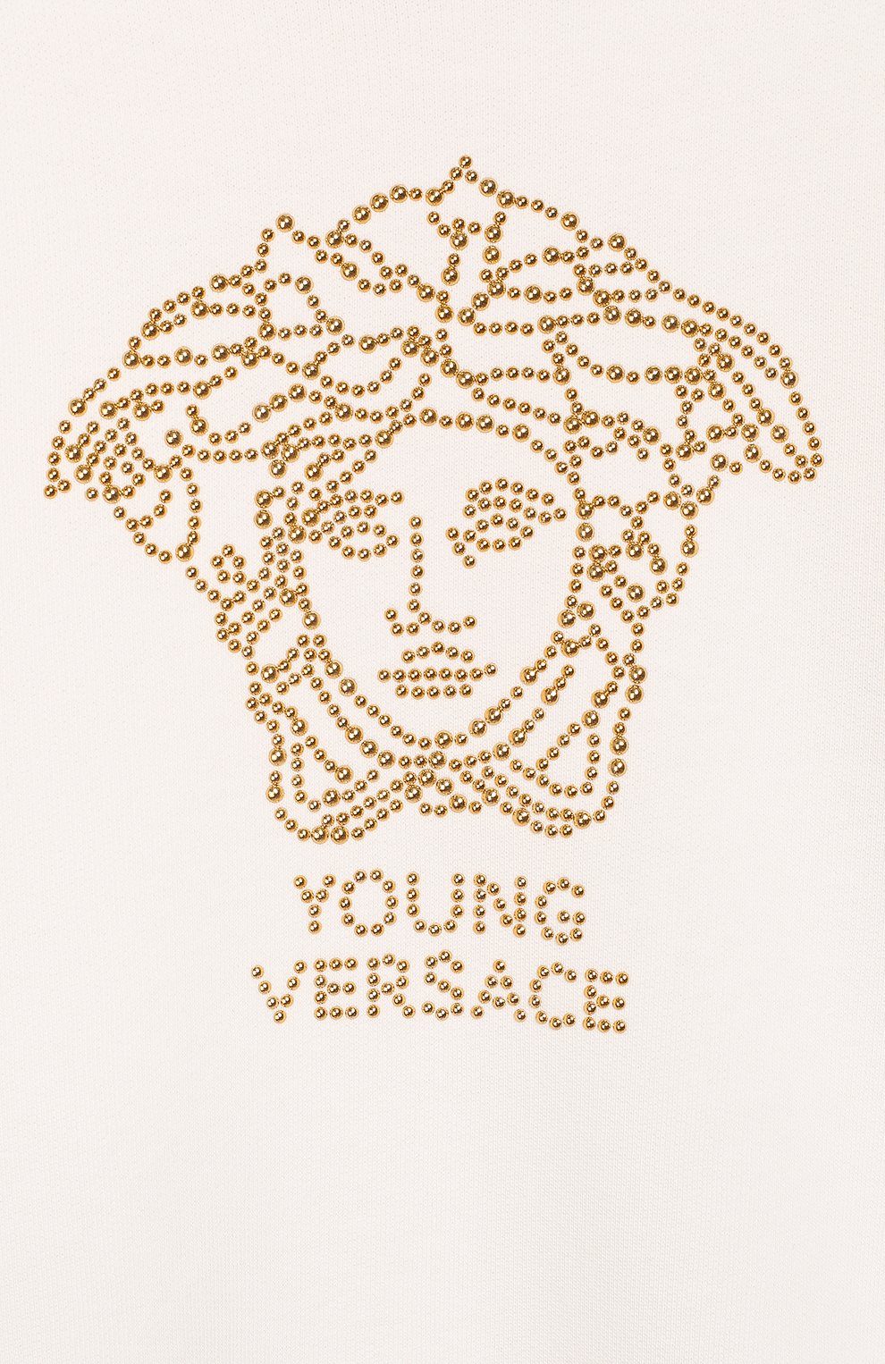 Детское хлопковое мини-платье со стразами VERSACE белого цвета, арт. YVFAB424/YFE130/8A-S | Фото 3 (Рукава: Длинные; Случай: Повседневный; Принт: С принтом; Материал внешний: Хлопок; Статус проверки: Проверено, Проверена категория; Девочки Кросс-КТ: Платье-одежда)