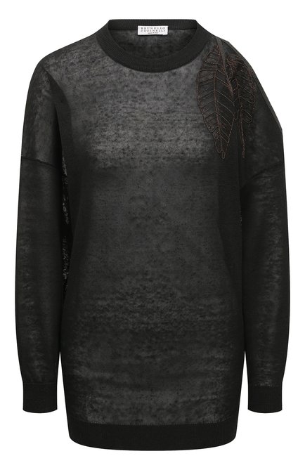 Женский льняное пуловер BRUNELLO CUCINELLI темно-серого цвета по цене 149000 руб., арт. M1T174000 | Фото 1