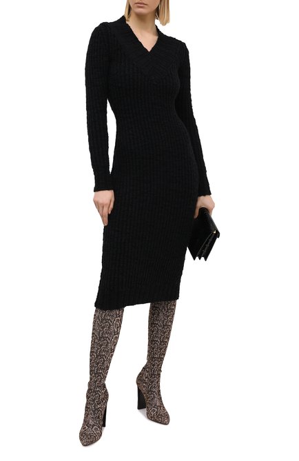 Женское шерстяное платье DOLCE & GABBANA черного цвета, арт. FXA84T/JAM73 | Фото 2 (Рукава: Длинные; Материал внешний: Шерсть; Длина Ж (юбки, платья, шорты): Миди; Стили: Кэжуэл; Женское Кросс-КТ: Платье-одежда, платье-футляр; Случай: Повседневный)