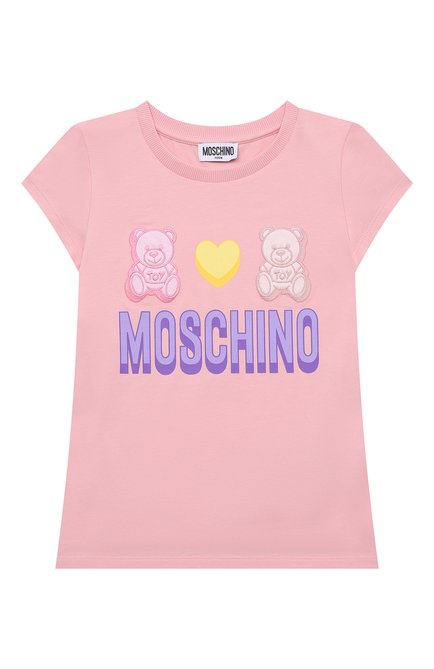 Детская хлопковая футболка MOSCHINO светло-розового цвета по цене 12700 руб., арт. HCM042/LBA00/4A-8A | Фото 1