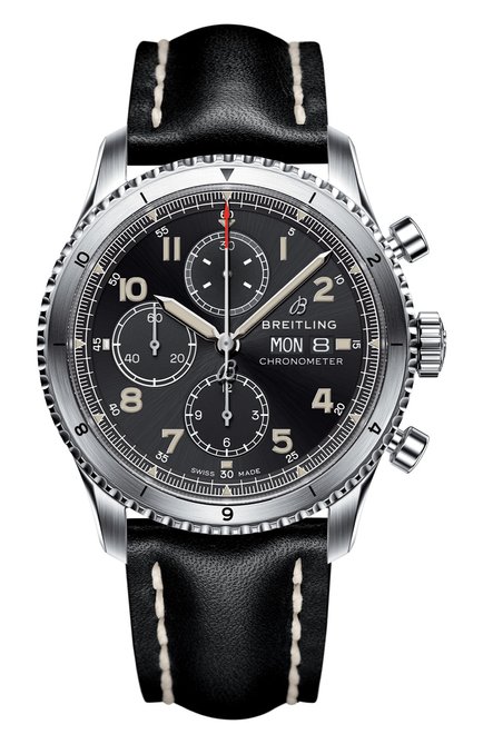 Мужские часы aviator 8 chronograph BREITLING бесцветного цвета, арт. A13316101B1X1 | Фото 1 (Материал корпуса: Сталь; Цвет циферблата: Чёрный; Механизм: Автомат)