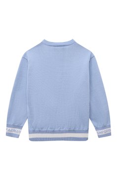 Детский хлопковый пуловер EMPORIO ARMANI голубого цвета, арт. 3R4M56/4M0RZ | Фото 2 (Рукава: Длинные; Мальчики Кросс-КТ: Пуловер-одежда; Материал сплава: Проставлено; Материал внешний: Хлопок; Драгоценные камни: Проставлено)