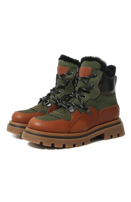 Детские кожаные ботинки GALLUCCI зеленого цвета, арт. J20235BM/SC S S G0M MAI/NAB/VIT | Фото 1 (Материал внешний: Кожа; Материал утеплителя: Натуральный мех)