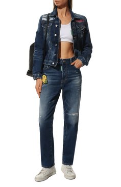 Женская джинсовая куртка dsquared2 x smiley DSQUARED2 синего цвета, арт. S73AM0344/S30816 | Фото 2 (Кросс-КТ: Куртка, Деним; Рукава: Длинные; Стили: Гранж; Материал внешний: Хлопок, Деним; Длина (верхняя одежда): Короткие)