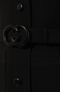 Женское шерстяное пальто GUCCI черного цвета, арт. 577442 Z8ADM | Фото 5 (Стили: Ретро; Материал внешний: Шерсть; Рукава: Длинные; Длина (для топов): Удлиненные; 1-2-бортные: Однобортные)