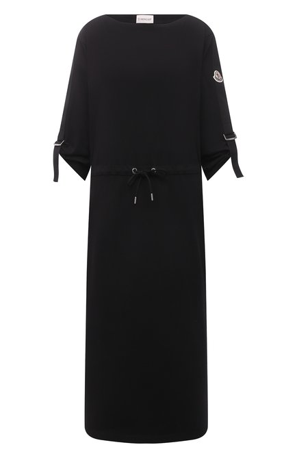 Женское хлопковое платье MONCLER черного цвета, арт. G1-093-8I729-00-829HP | Фото 1 (Материал внешний: Хлопок; Рукава: 3/4; Женское Кросс-КТ: Платье-одежда; Длина Ж (юбки, платья, шорты): Миди; Случай: Повседневный; Стили: Спорт-шик; Региональные ограничения белый список (Axapta Mercury): RU)