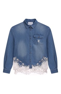 Детское джинсовая рубашка ERMANNO SCERVINO синего цвета, арт. SFCA040C/DF020-BS002/10A-16A | Фото 1 (Рукава: Длинные; Случай: Повседневный; Региональные ограничения белый список (Axapta Mercury): Не проставлено; Материал сплава: Проставлено; Нос: Не проставлено; Материал внешний: Хлопок; Драгоценные камни: Проставлено)