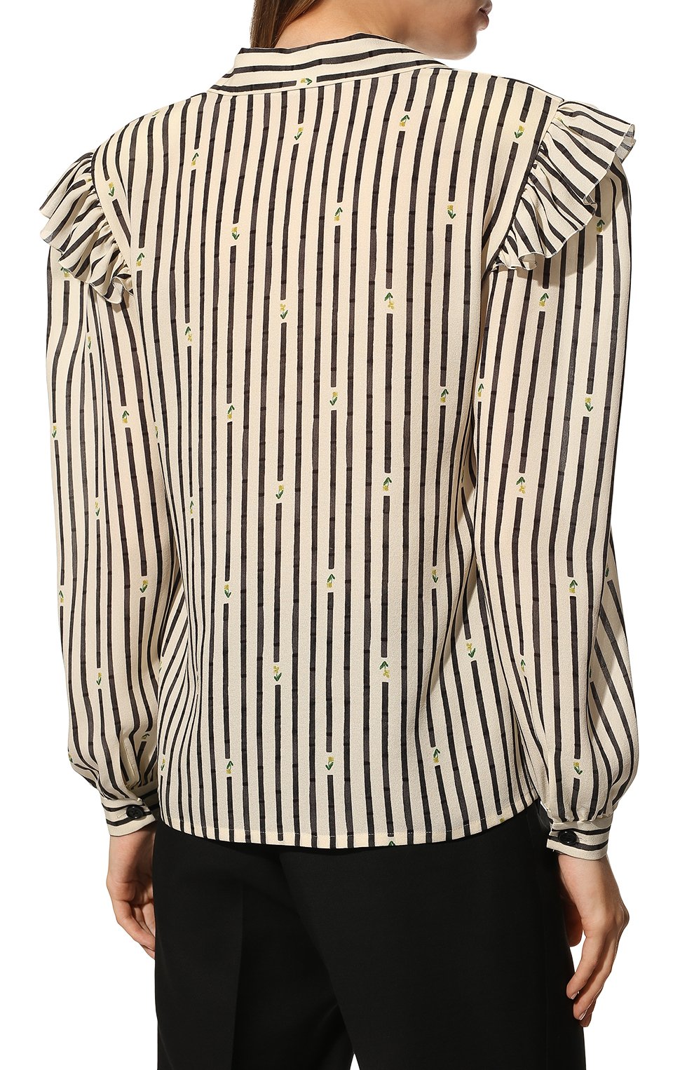 Женская шелковая блузка ULYANA SERGEENKO кремвого цвета, арт. CMA007SS22P (0497т22) | Фото 4 (Материал внешний: Шелк; Рукава: Длинные; Длина (для топов): Стандартные; Принт: С принтом; Стили: Романтичный; Женское Кросс-КТ: Блуза-одежда)