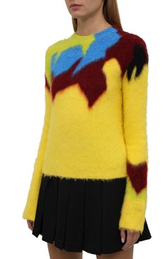 Женский свитер LOEWE желтого цвета, арт. S540Y14K66 | Фото 3 (Женское Кросс-КТ: Свитер-одежда; Рукава: Длинные; Стили: Гламурный; Материал внешний: Синтетический материал; Длина (для топов): Стандартные)