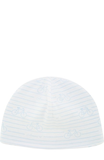 Детского хлопковая шапка с принтом ARMANI JUNIOR голубого цвета, арт. 404113/8P512 | Фото 1 (Материал: Хлопок, Текстиль; Статус проверки: Проверено, Проверена категория)