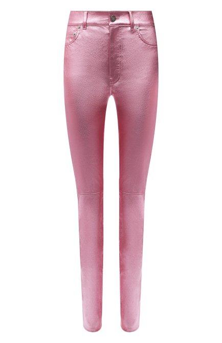 Женские кожаные брюки SAINT LAURENT розового цвета, арт. 619744/YC2XG | Фото 1 (Материал подклада: Хлопок; Длина (брюки, джинсы): Стандартные; Женское Кросс-КТ: Брюки-одежда, Кожаные брюки; Силуэт Ж (брюки и джинсы): Узкие; Стили: Гламурный; Материал внешний: Натуральная кожа; Региональные ограничения белый список (Axapta Mercury): RU)