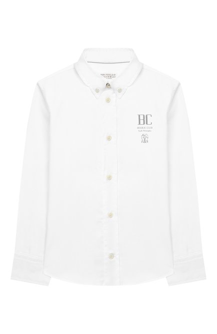 Детская хлопковая рубашка BRUNELLO CUCINELLI белого цвета по цене 29350 руб., арт. BN664C301A | Фото 1