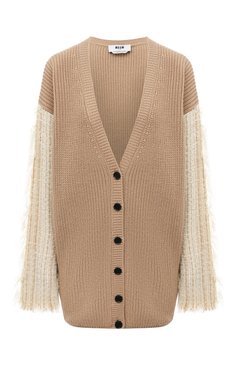 Женский кардиган MSGM бежевого цвета, арт. 3541MDM268/237786 | Фото 1 (Материал внешний: Шерсть, Синтетический материал; Рукава: Длинные; Длина (для топов): Удлиненные; Материал сплава: Проставлено; Женское Кросс-КТ: кардиган-трикотаж; Драгоценные камни: Проставлено; Стили: Кэжуэл)