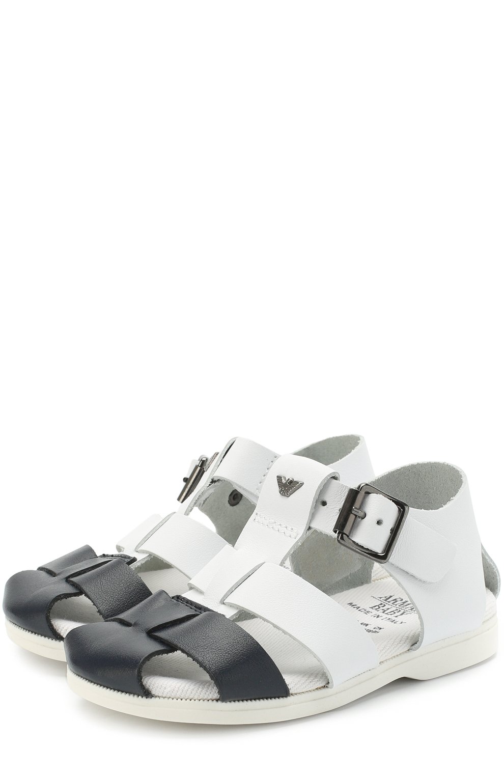 Детские кожаные сандалии на ремешке ARMANI JUNIOR белого цвета, арт. 405314/8P048 | Фото 1 (Материал внутренний: Текстиль; Статус проверки: Проверено, Проверена категория)