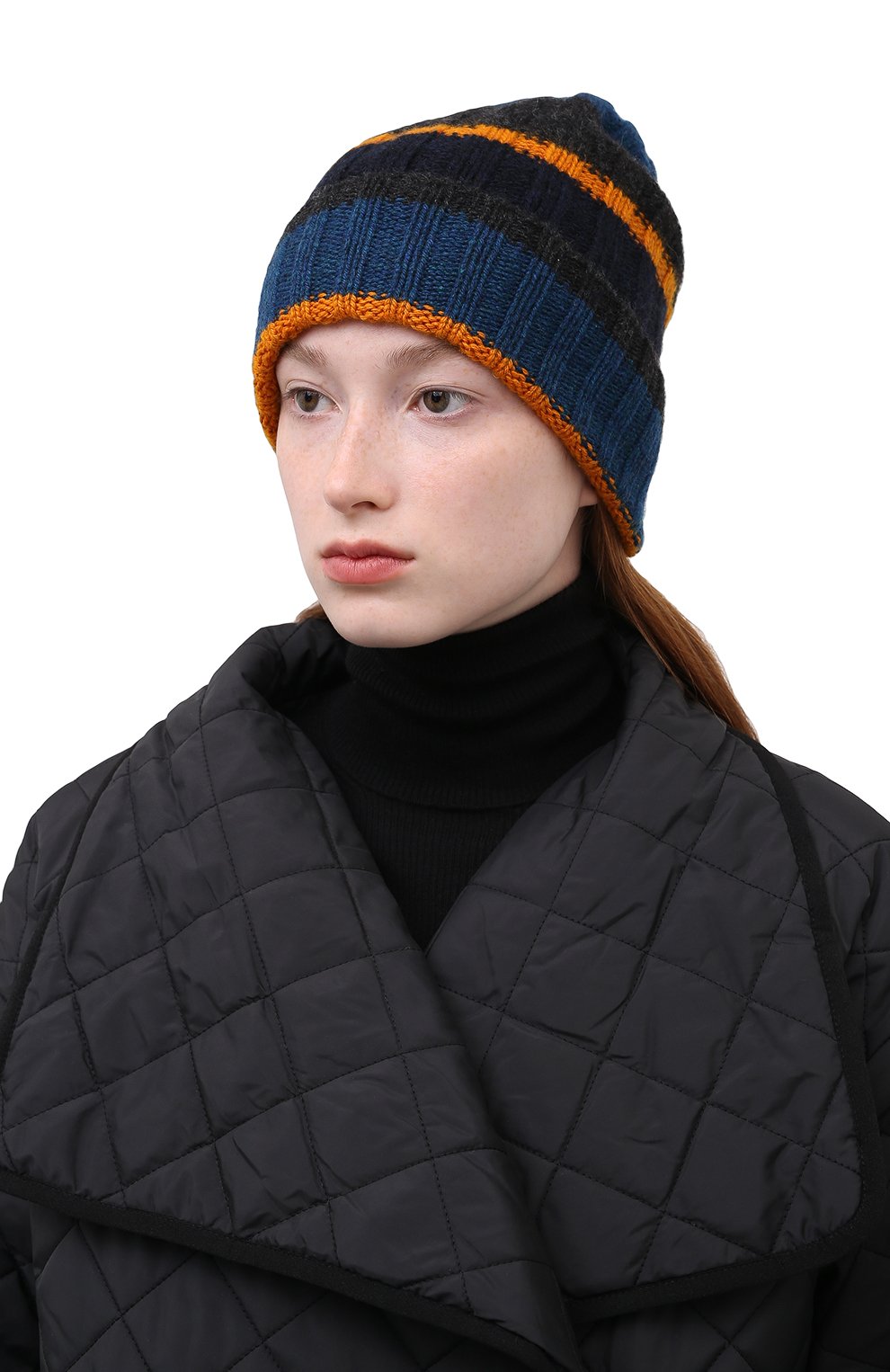 Женская кашемировая шапка LORO PIANA синего цвета, арт. FAL6083 | Фото 2 (Материал: Текстиль, Кашемир, Шерсть)