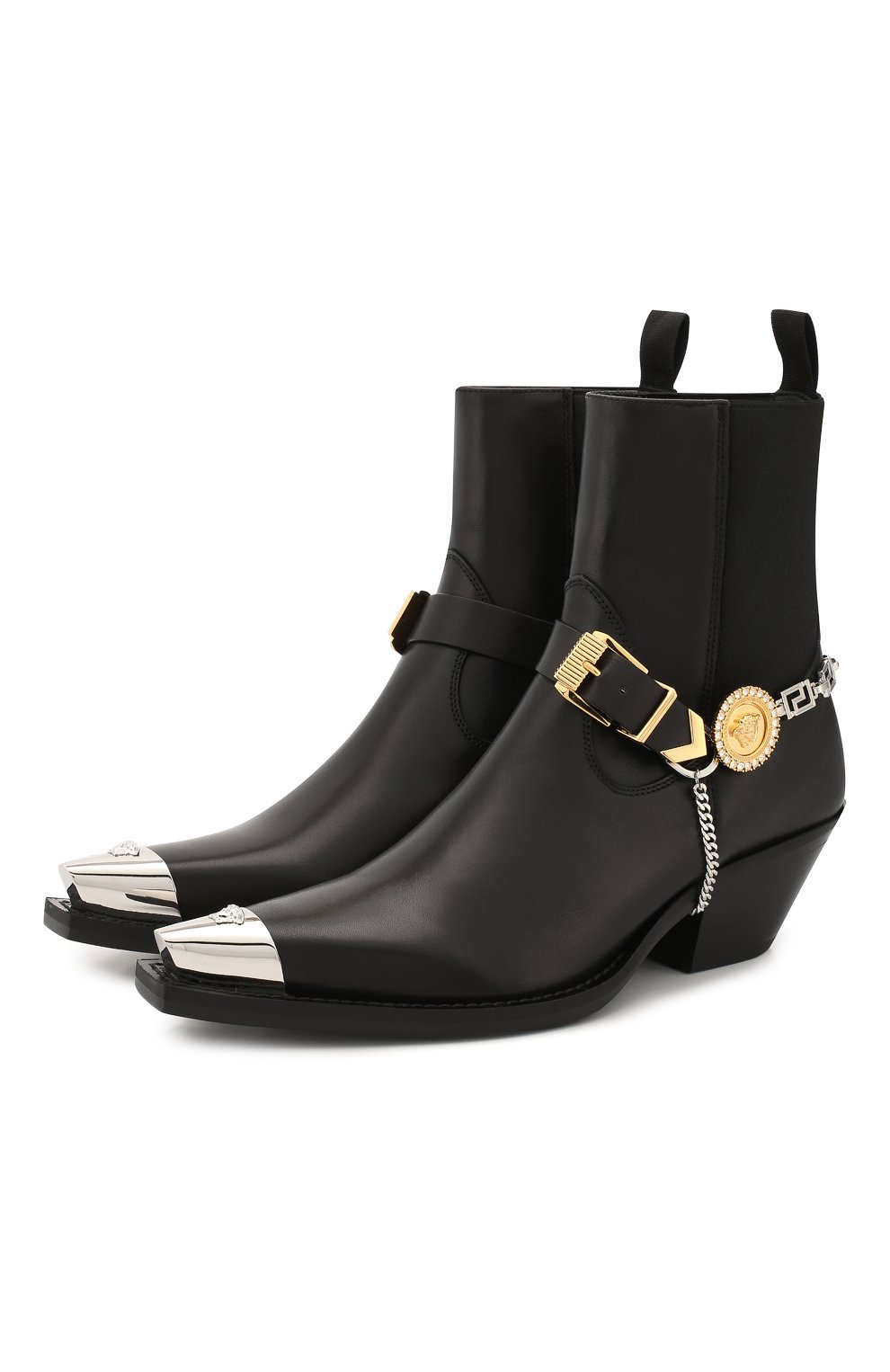 Женские черные кожаные ботинки VERSACE купить в интернет-магазине ЦУМ, арт.DST160I/DVTA5C