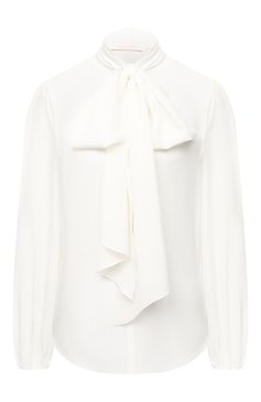 Женская шелковая блузка SEE BY CHLOÉ белого цвета, арт. CHS20WHT14011 | Фото 1 (Материал внешний: Шелк; Рукава: Длинные; Принт: Без принта; Длина (для топов): Стандартные; Стили: Бохо; Женское Кросс-КТ: Блуза-одежда)
