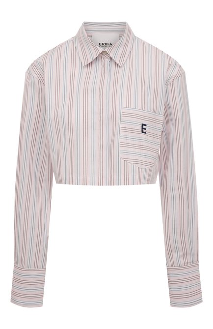 Женская хлопковая рубашка ERIKA CAVALLINI розового цвета, арт. W2/P/P2WJ01 | Фото 1 (Материал внешний: Хлопок; Длина (для топов): Укороченные; Рукава: Длинные; Женское Кросс-КТ: Рубашка-одежда; Принт: С принтом, Полоска; Стили: Кэжуэл)