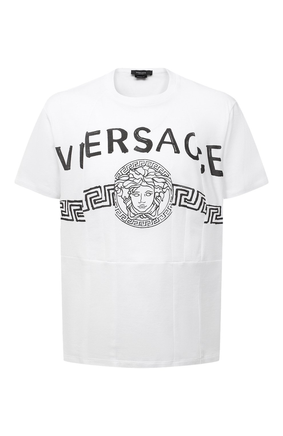 Мужская хлопковая футболка VERSACE белого цвета, арт. A86893/A228806 | Фото 1 (Рукава: Короткие; Длина (для топов): Стандартные; Принт: С принтом; Материал сплава: Проставлено; Материал внешний: Хлопок; Драгоценные камни: Проставлено; Стили: Кэжуэл)