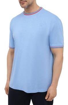 Мужская хлопковая футболка PAUL&SHARK голубого цвета, арт. 21411004/C00/3XL-6XL | Фото 3 (Принт: Без принта; Рукава: Короткие; Длина (для топов): Удлиненные; Материал внешний: Хлопок; Размерность: Маломерит; Стили: Кэжуэл)