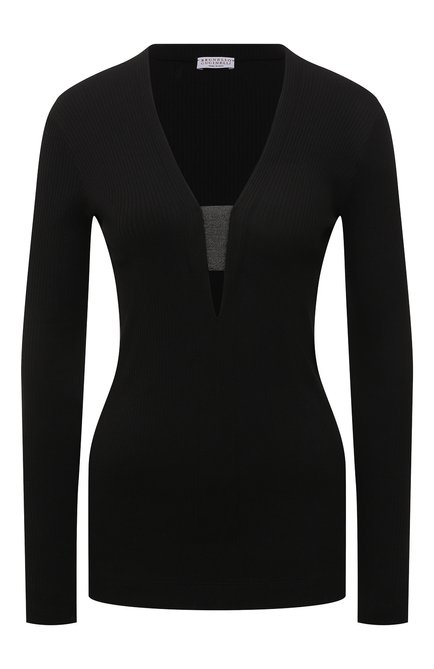 Женский хлопковый пуловер BRUNELLO CUCINELLI черного цвета по цене 119500 руб., арт. MH990BM712 | Фото 1