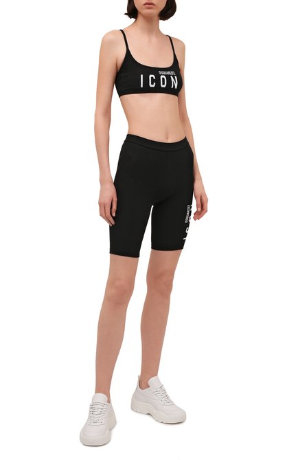 Женский хлопковый бра-топ DSQUARED2 черного цвета, арт. D8RG33850 | Фото 2 (Длина (для топов): Укороченные; Материал внешний: Хлопок; Региональные ограничения белый список (Axapta Mercury): RU; Женское Кросс-КТ: Топ-спорт; Стили: Спорт-шик; Рукава: На бретелях)
