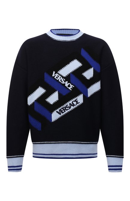 Мужской шерстяной свитер VERSACE синего цвета по цене 109000 руб., арт. 1002036/1A01602 | Фото 1