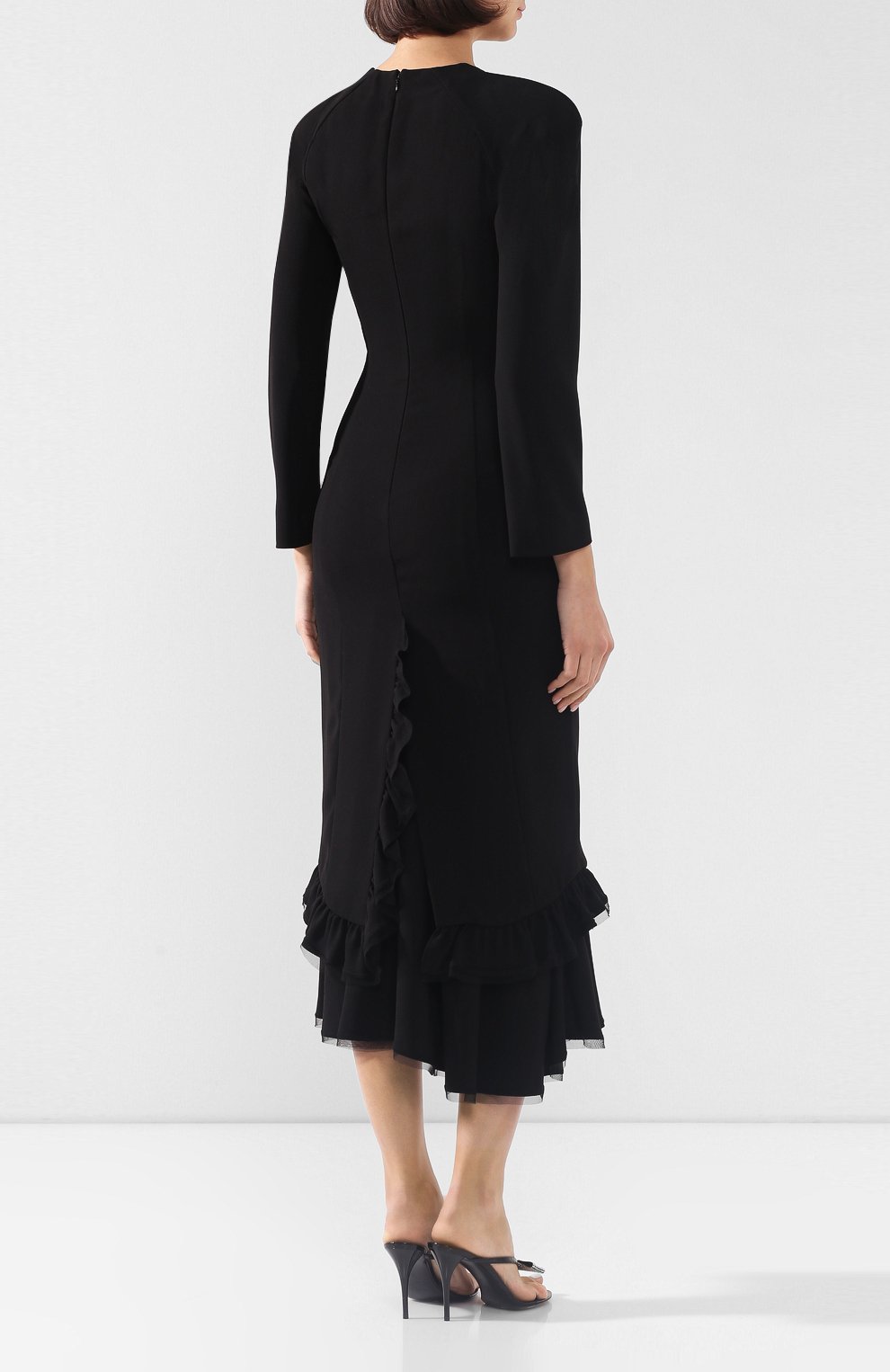 Женское платье из вискозы ULYANA SERGEENKO черного цвета, арт. ABM019FW19P (1281т19) | Фото 4 (Рукава: Длинные; Длина Ж (юбки, платья, шорты): Миди; Случай: Формальный; Материал внешний: Вискоза; Женское Кросс-КТ: Платье-одежда)