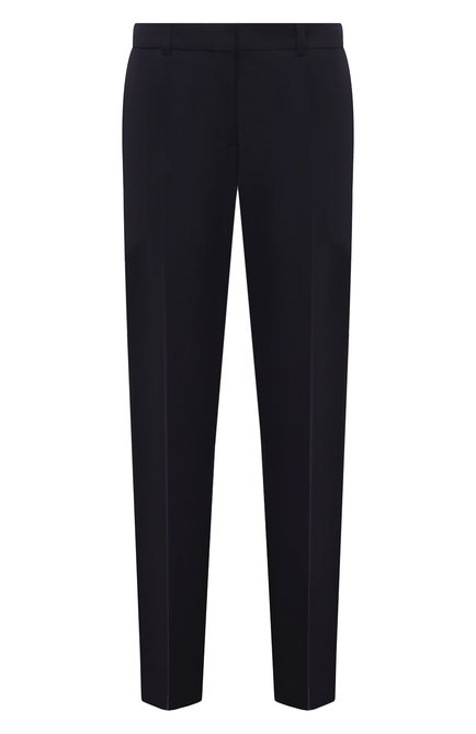 Женские шерстяные брюки BOSS темно-синего цвета, арт. 50490045 | Фото 1 (Драгоценные камни: Проставлено; Длина (брюки, джинсы): Стандартные; Материал сплава: Проставлено; Материал внешний: Шерсть)