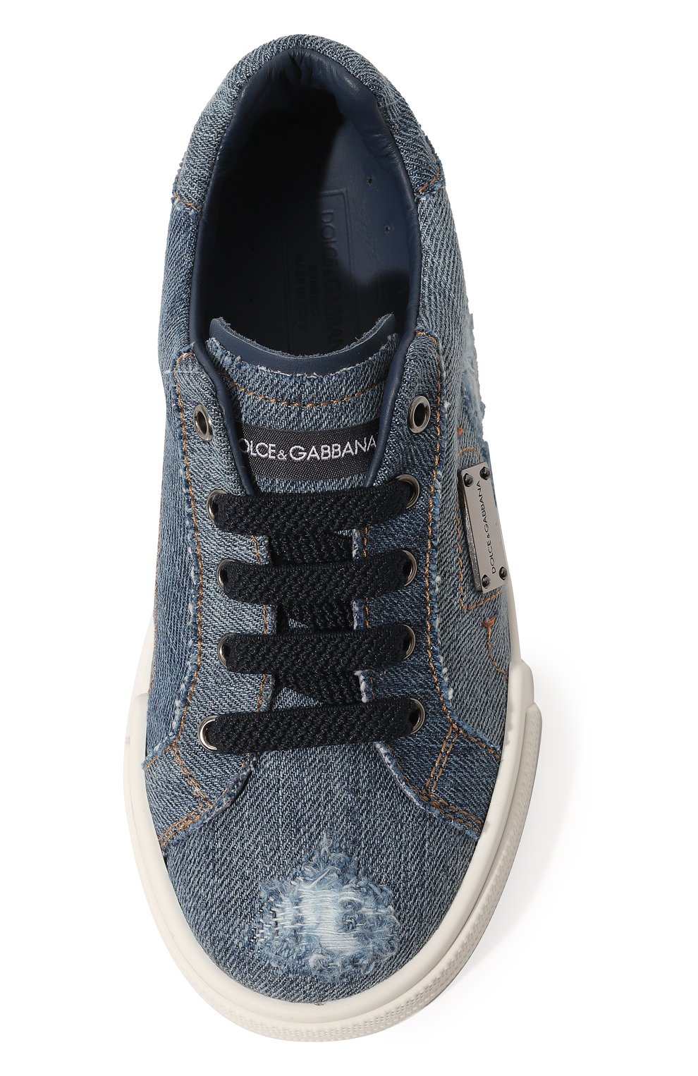 Детские текстильные кеды DOLCE & GABBANA синего цвета, арт. DA5111/A4805/24-28 | Фото 4 (Материал внешний: Текстиль; Материал внутренний: Натуральная кожа; Материал сплава: Проставлено; Нос: Не проставлено)