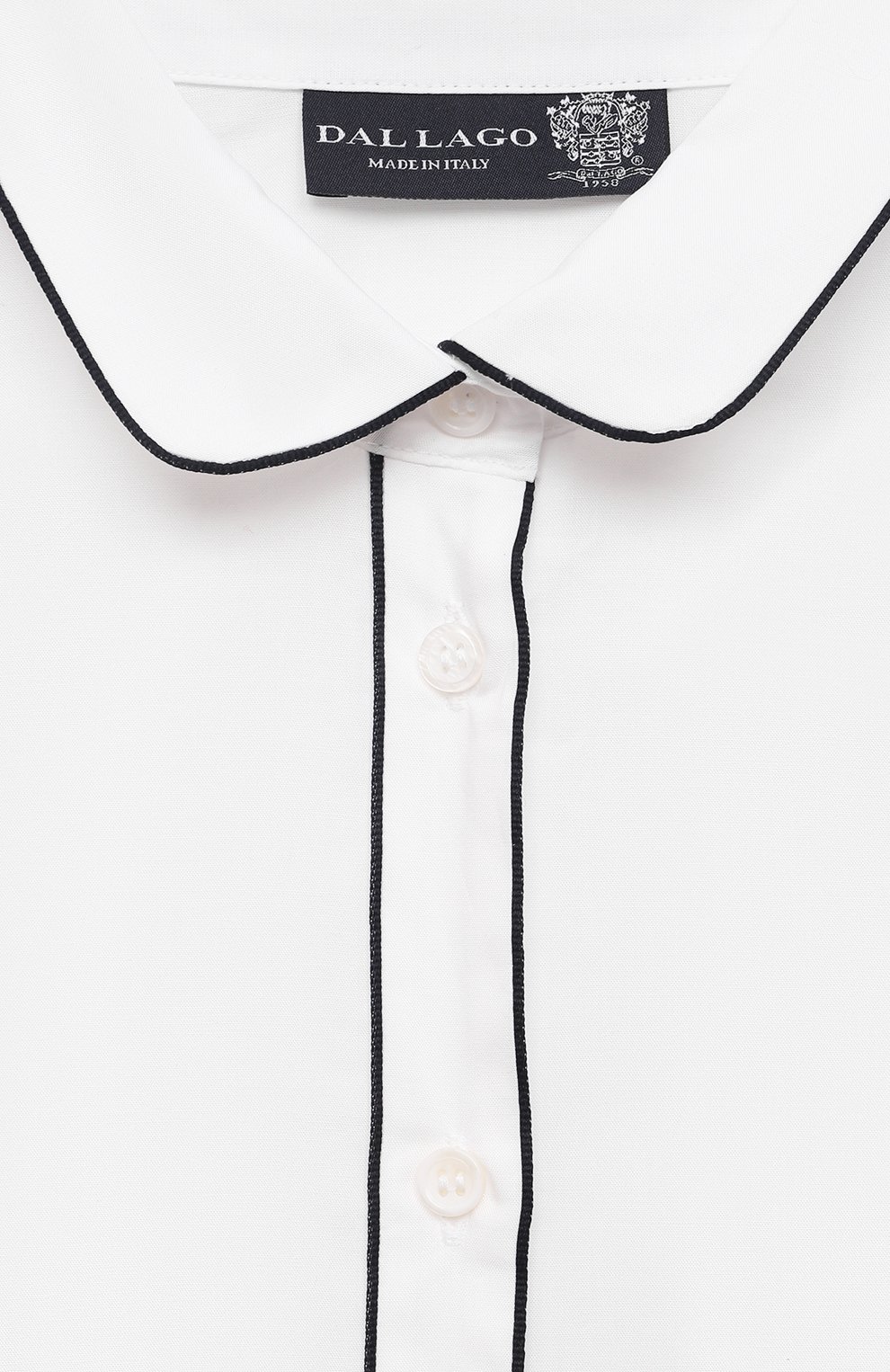 Детское хлопковая блузка DAL LAGO белого цвета, арт. R496/7628/4-6 | Фото 3 (Рукава: Длинные; Материал сплава: Проставлено; Материал внешний: Хлопок; Стили: Классический; Драгоценные камни: Проставлено; Ростовка одежда: 6 лет | 116 см)