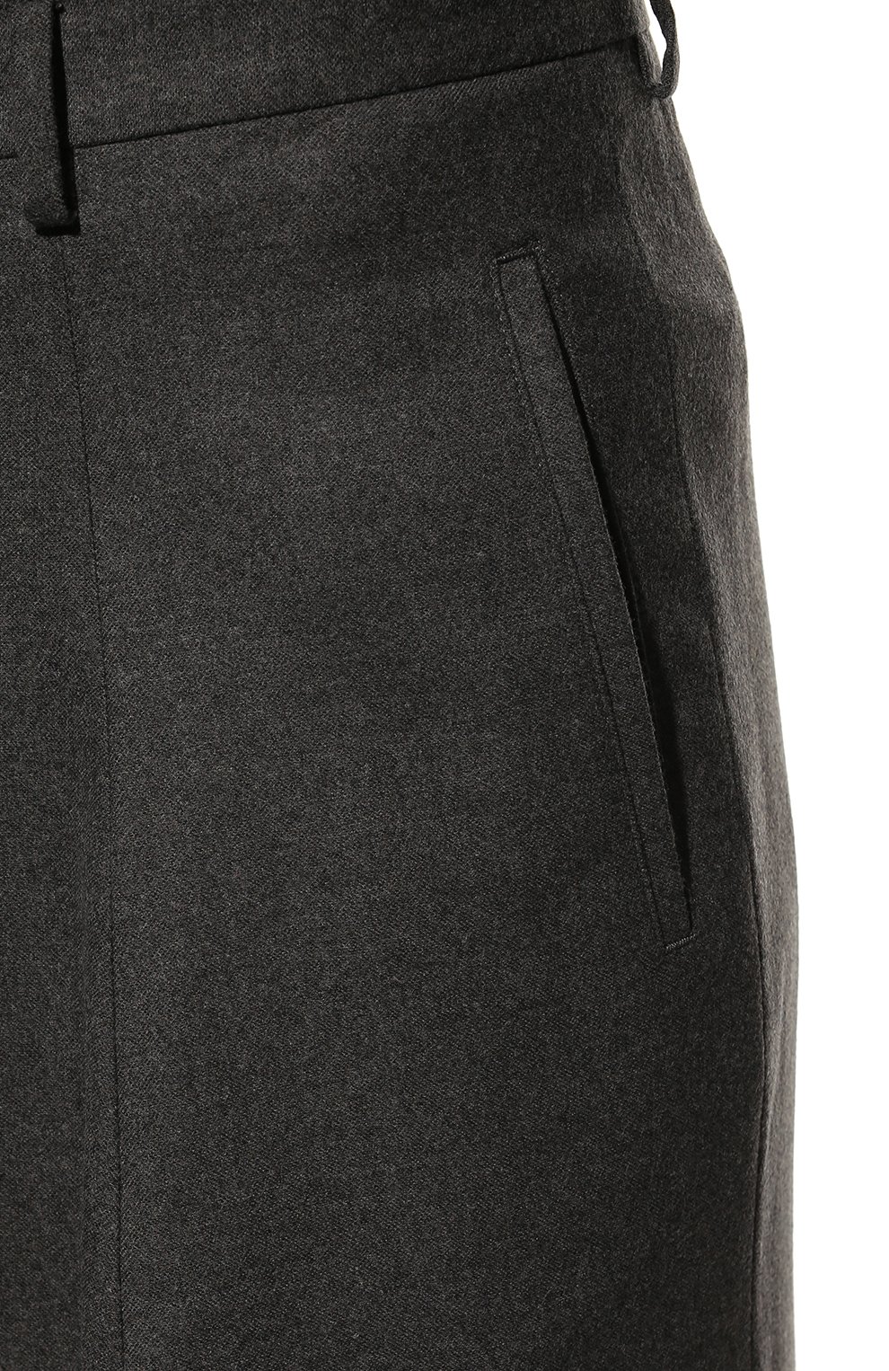 Мужские шерстяные брюки GIORGIO ARMANI темно-серого цвета, арт. 2WGPP0RI/T03KD | Фото 5 (Материал внешний: Шерсть; Длина (брюки, джинсы): Стандартные; Случай: Повседневный; Материал сплава: Проставлено; Нос: Не проставлено; Драгоценные камни: Проставлено; Материал подклада: Купро; Стили: Кэжуэл)