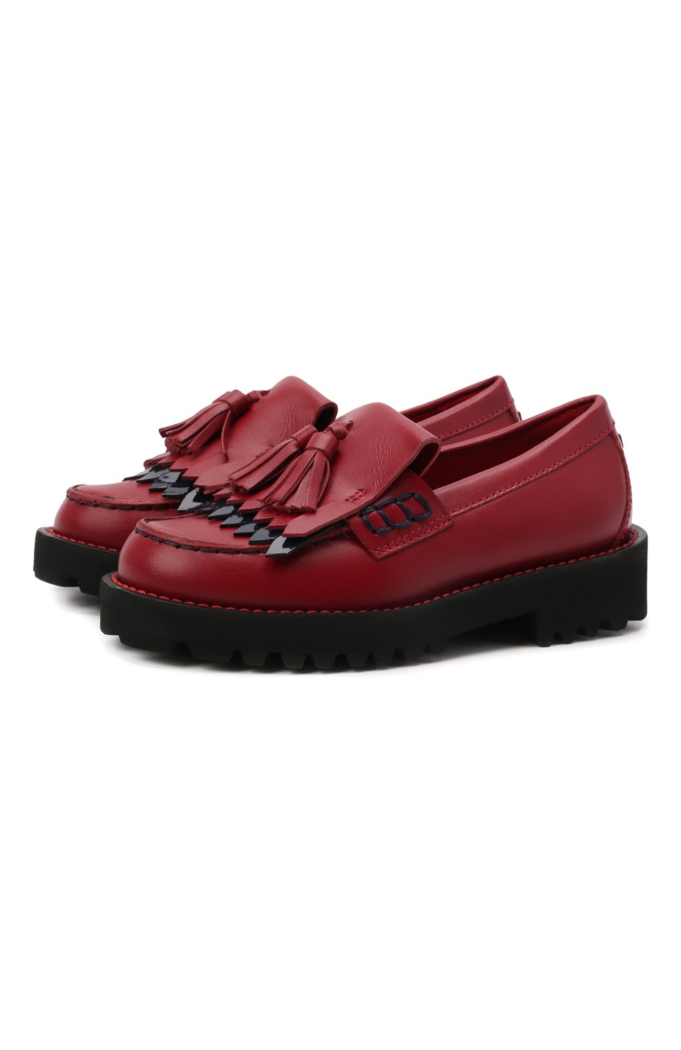 Детские кожаные лоферы DOLCE & GABBANA красного цвета, арт. D11044/A7924/24-28 | Фото 1 (Материал внутренний: Натуральная кожа; Региональные ограничения белый список (Axapta Mercury): RU; Девочки-школьная форма: Классическая обувь; Длина стельки: 16,7, 17,4)