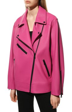 Женская кожаная куртка MASLOV розового цвета, арт. SMW99 | Фото 3 (Кросс-КТ: Куртка; Рукава: Длинные; Стили: Гранж; Материал сплава: Проставлено; Материал внешний: Натуральная кожа; Драгоценные камни: Проставлено; Женское Кросс-КТ: Замша и кожа; Длина (верхняя одежда): Короткие; Материал подклада: Вискоза)