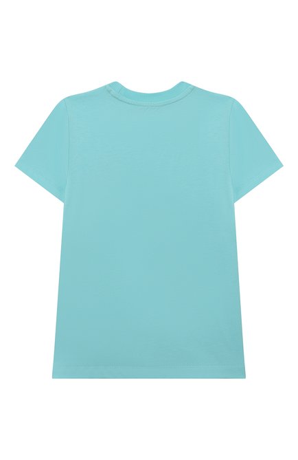 Детская хлопковая футболка MOSCHINO бирюзового цвета, арт. HSM03U/LAA10/4A-8A | Фото 2 (Драгоценные камни: Проставлено; Материал сплава: Проставлено; Материал внешний: Хлопок; Рукава: Короткие)