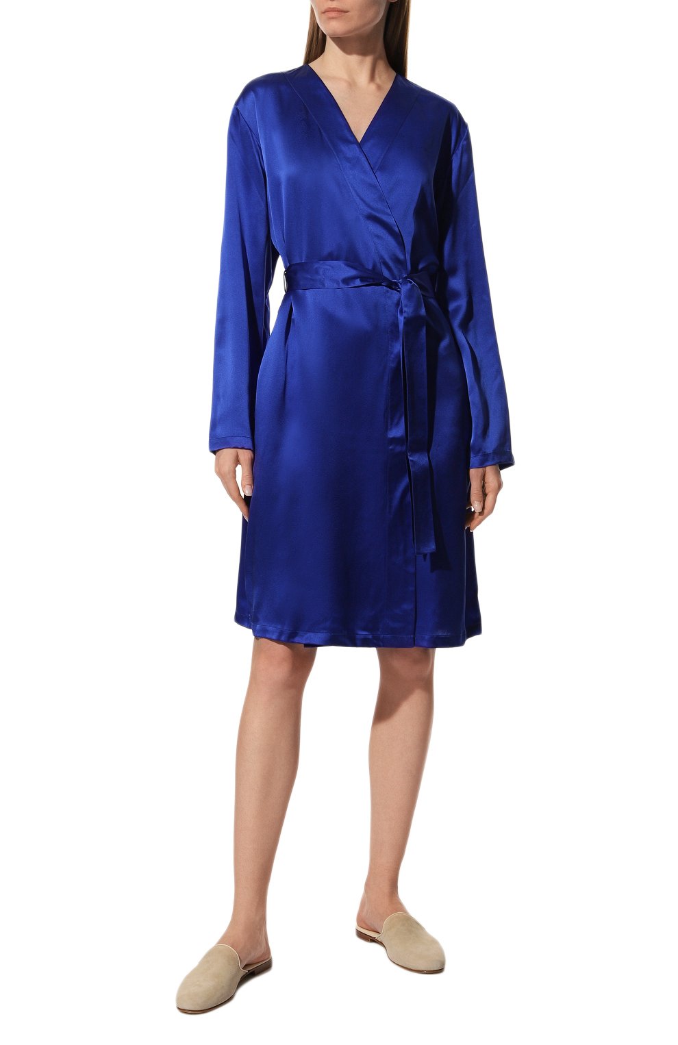 Женский шелковый халат LA PERLA синего цвета, арт. N020293 | Фото 2 (Материал внешний: Шелк; Материал сплава: Проставлено; Нос: Не проставлено)